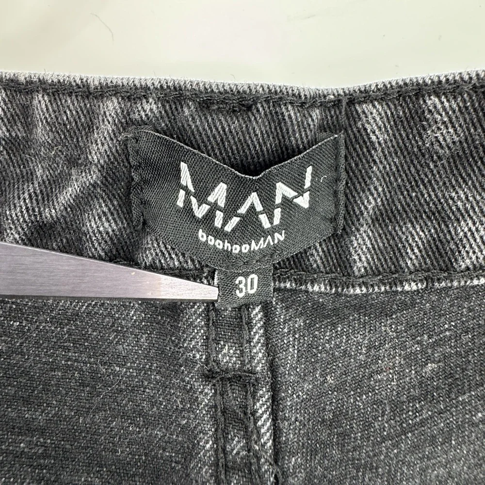 boohooMAN Men's 30 Black Distressed Ripped Jeans Colorful Patchwork Y2K Grunge